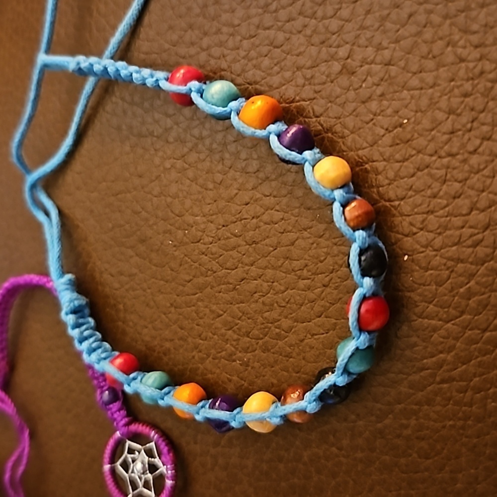 Seven Assorted Hippy Chakra Macrame Cord Bracelets - image 2